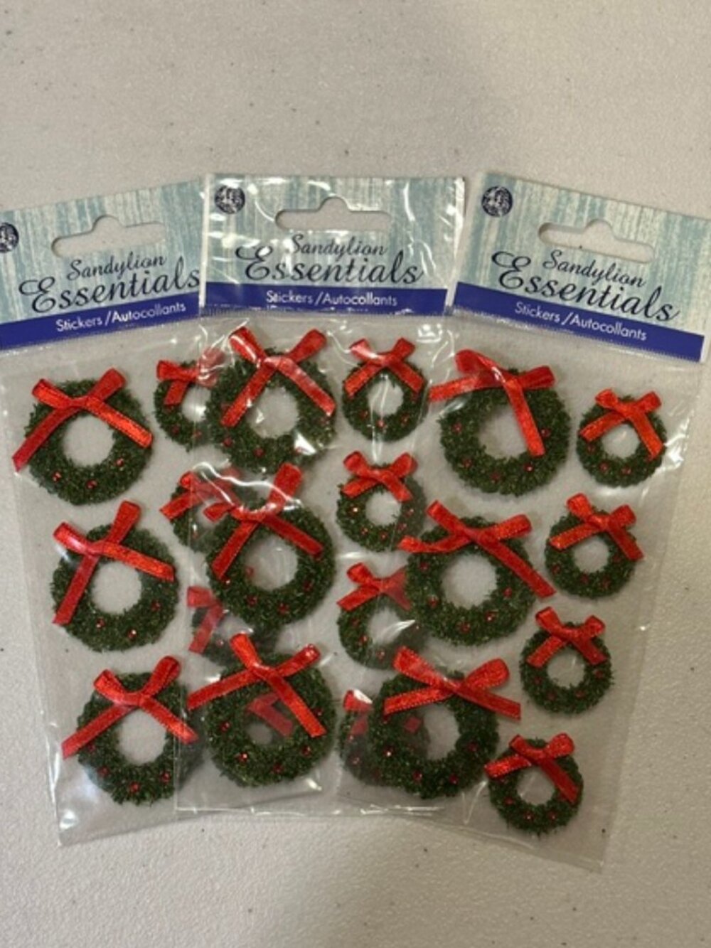 NEW THREE (3) packs Sandylion Essentials Stickers Christmas Wreaths-7 pieces